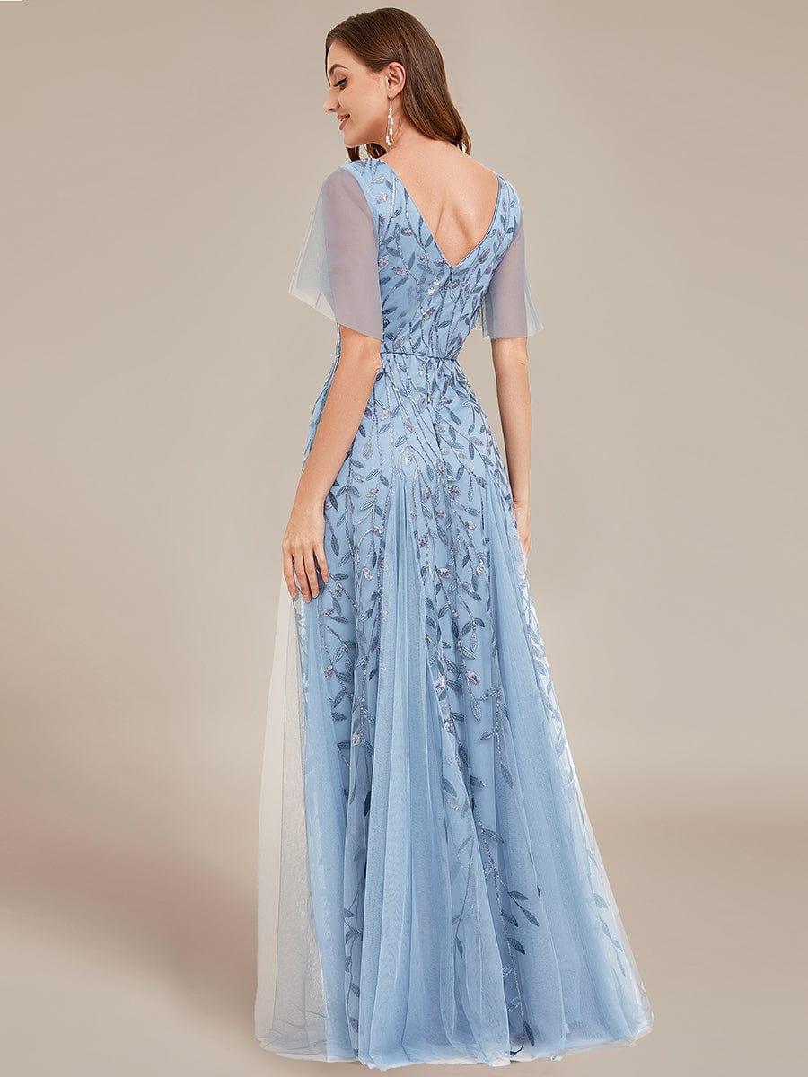 Robe Longue de Soirée Éclatante à Volants et Col en V Romantique