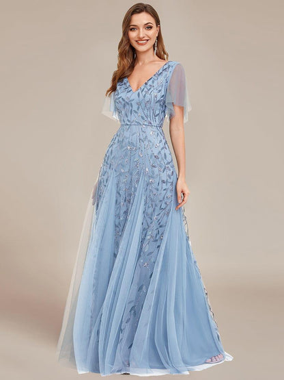 Robe Longue de Soirée Éclatante à Volants et Col en V Romantique