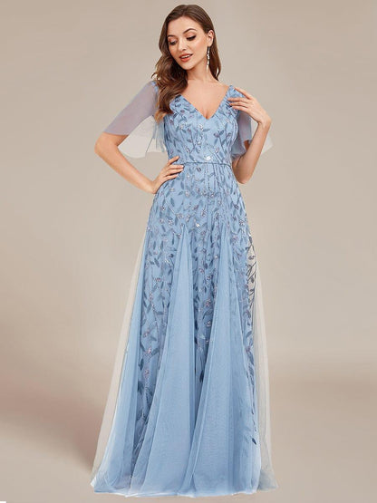 Robe Longue de Soirée Éclatante à Volants et Col en V Romantique