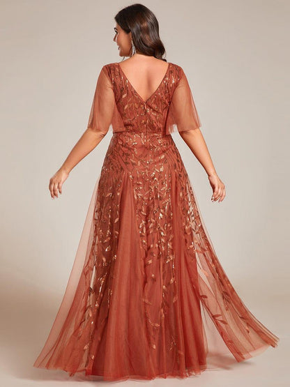 Robe Longue de Soirée Éclatante à Volants et Col en V Romantique