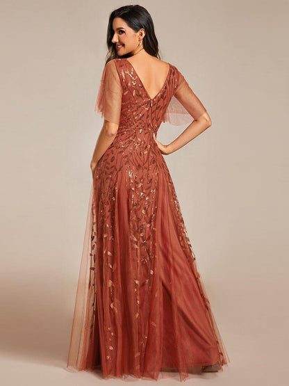 Robe Longue de Soirée Éclatante à Volants et Col en V Romantique