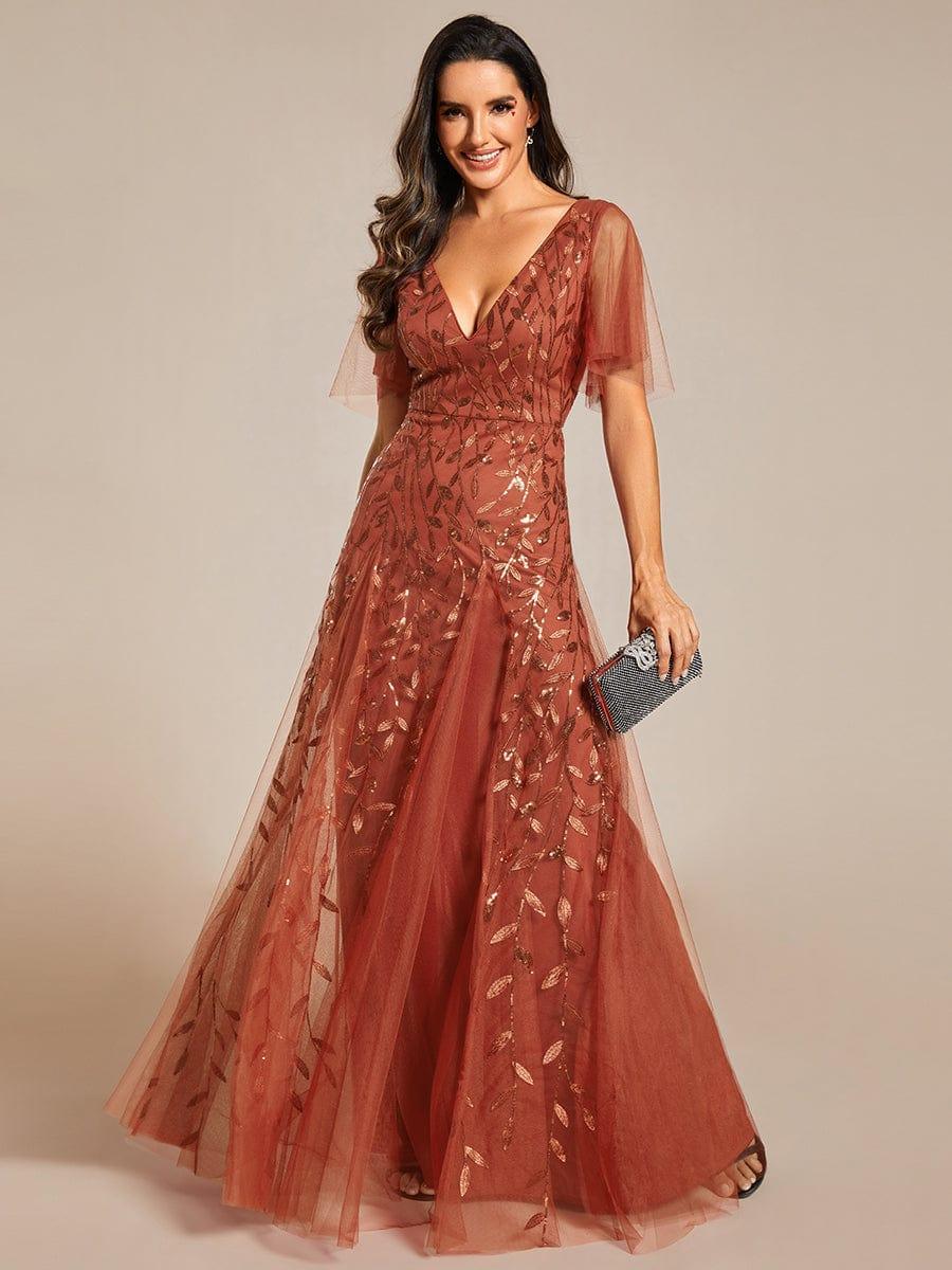 Robe Longue de Soirée Éclatante à Volants et Col en V Romantique