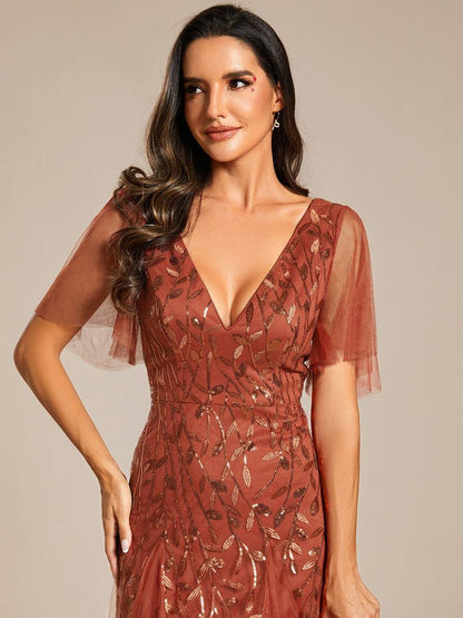 Robe Longue de Soirée Éclatante à Volants et Col en V Romantique