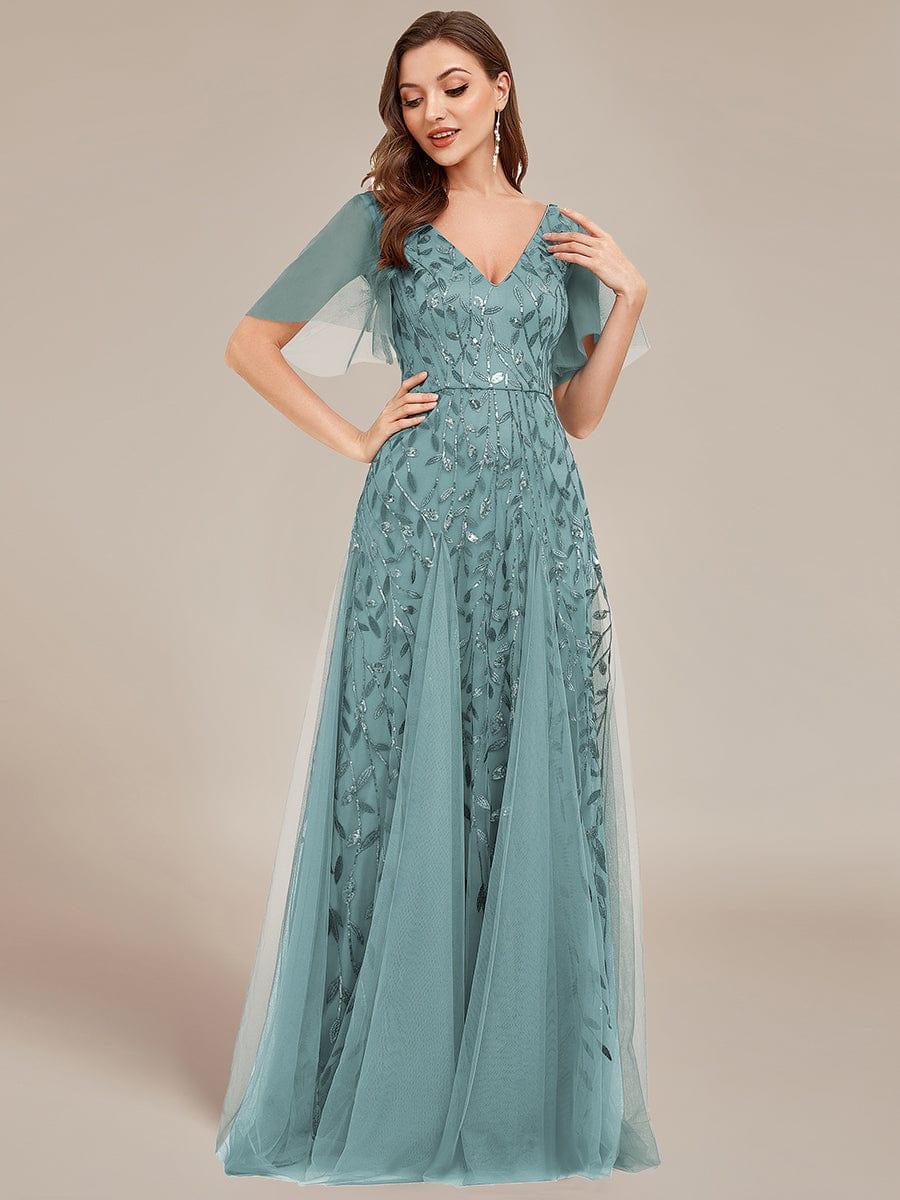 Robe Longue de Soirée Éclatante à Volants et Col en V Romantique