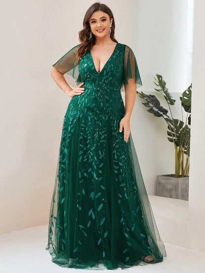 Robe Longue de Soirée Éclatante à Volants et Col en V Romantique