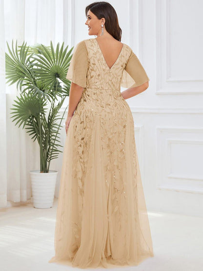 Robe Longue de Soirée Éclatante à Volants et Col en V Romantique