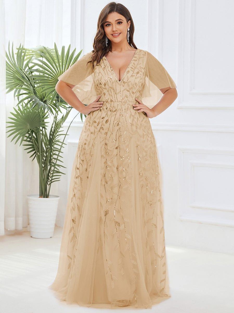 Robe Longue de Soirée Éclatante à Volants et Col en V Romantique