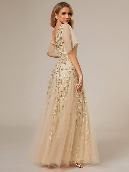 Robe Longue de Soirée Éclatante à Volants et Col en V Romantique