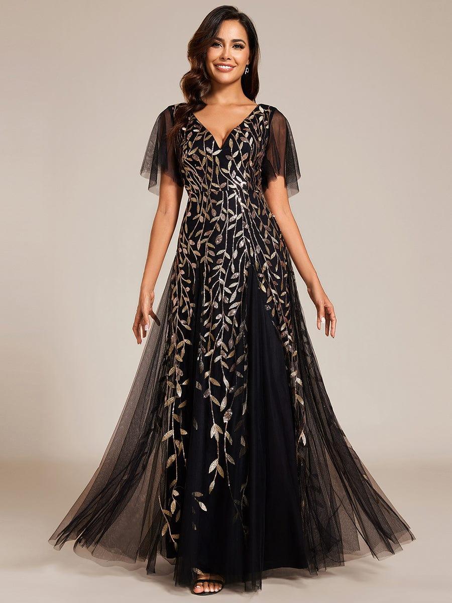 Robe Longue de Soirée Éclatante à Volants et Col en V Romantique