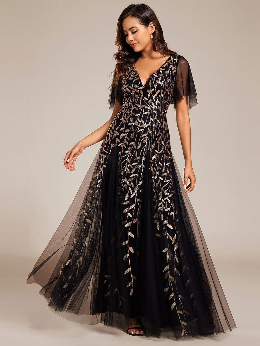 Robe Longue de Soirée Éclatante à Volants et Col en V Romantique