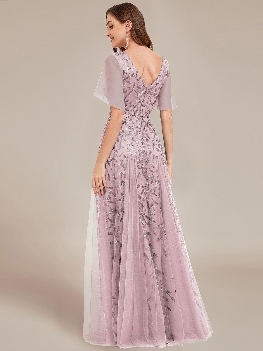 Robe Longue de Soirée Éclatante à Volants et Col en V Romantique