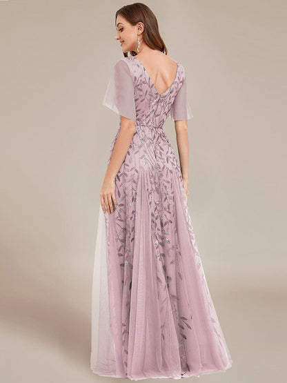 Robe Longue de Soirée Éclatante à Volants et Col en V Romantique