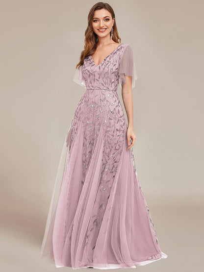 Robe Longue de Soirée Éclatante à Volants et Col en V Romantique