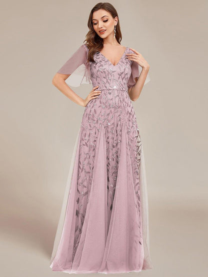 Robe Longue de Soirée Éclatante à Volants et Col en V Romantique