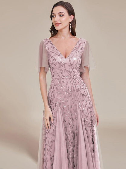Robe Longue de Soirée Éclatante à Volants et Col en V Romantique