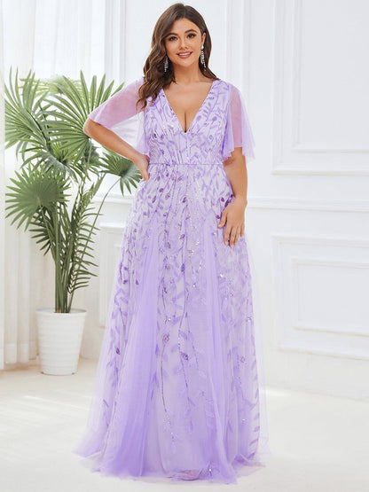 Robe Longue de Soirée Éclatante à Volants et Col en V Romantique