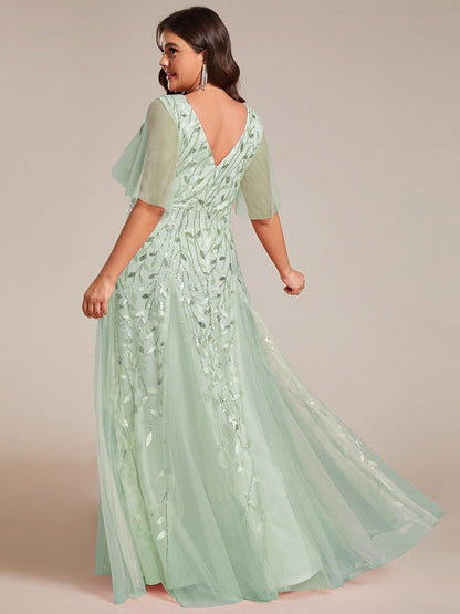 Robe Longue de Soirée Éclatante à Volants et Col en V Romantique