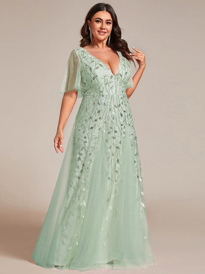 Robe Longue de Soirée Éclatante à Volants et Col en V Romantique