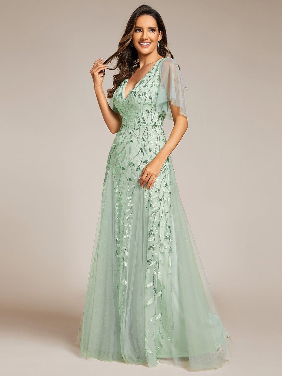 Robe Longue de Soirée Éclatante à Volants et Col en V Romantique
