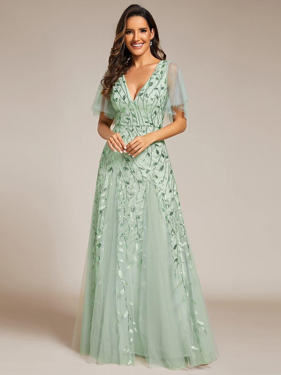 Robe Longue de Soirée Éclatante à Volants et Col en V Romantique