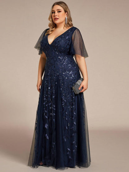 Robe Longue de Soirée Éclatante à Volants et Col en V Romantique