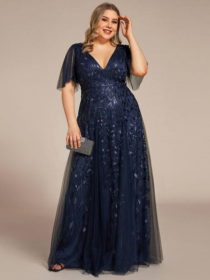 Robe Longue de Soirée Éclatante à Volants et Col en V Romantique