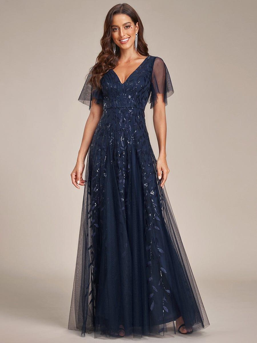 Robe Longue de Soirée Éclatante à Volants et Col en V Romantique