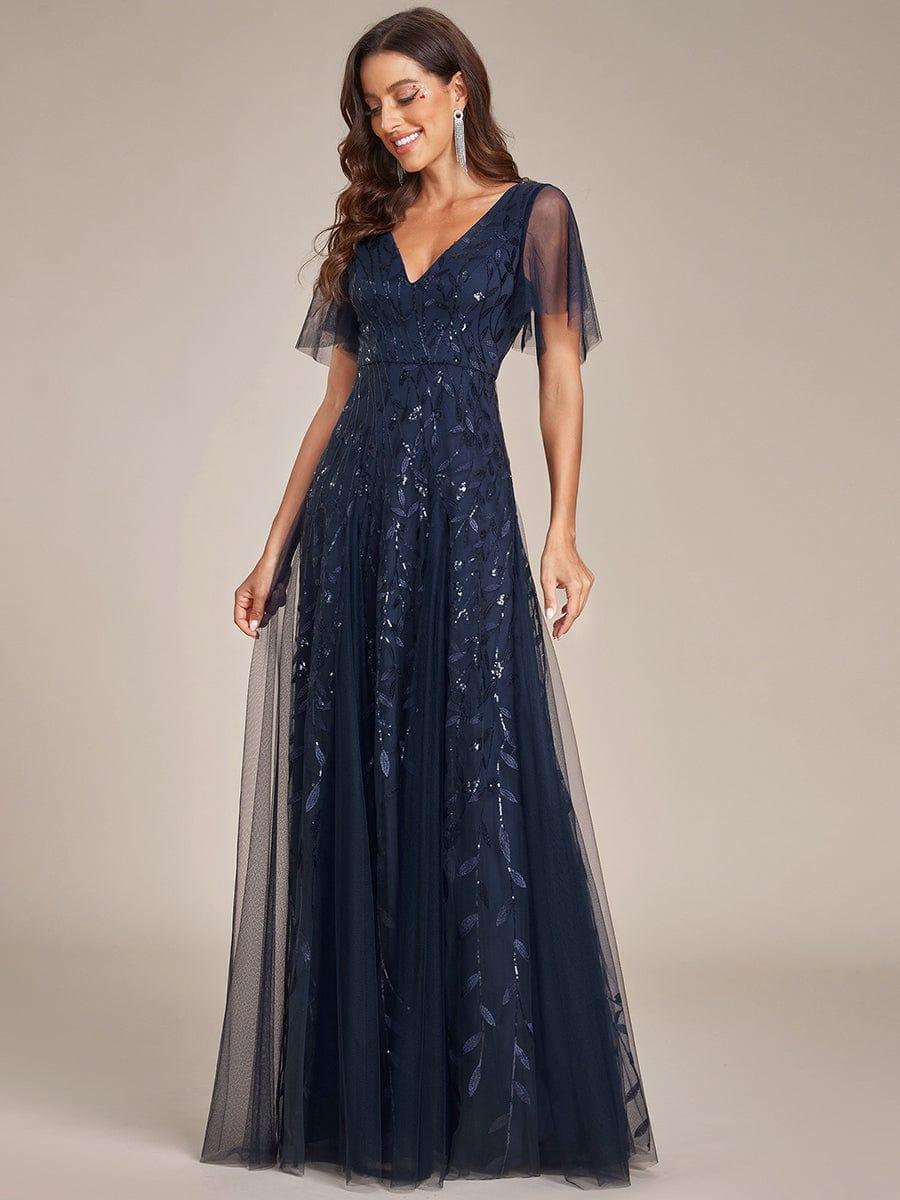 Robe Longue de Soirée Éclatante à Volants et Col en V Romantique