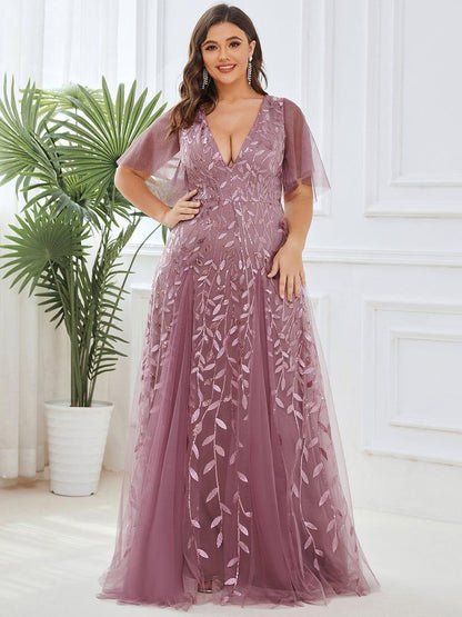 Robe Longue de Soirée Éclatante à Volants et Col en V Romantique