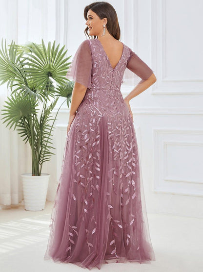 Robe Longue de Soirée Éclatante à Volants et Col en V Romantique