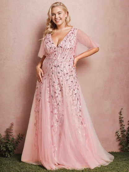 Robe Longue de Soirée Éclatante à Volants et Col en V Romantique