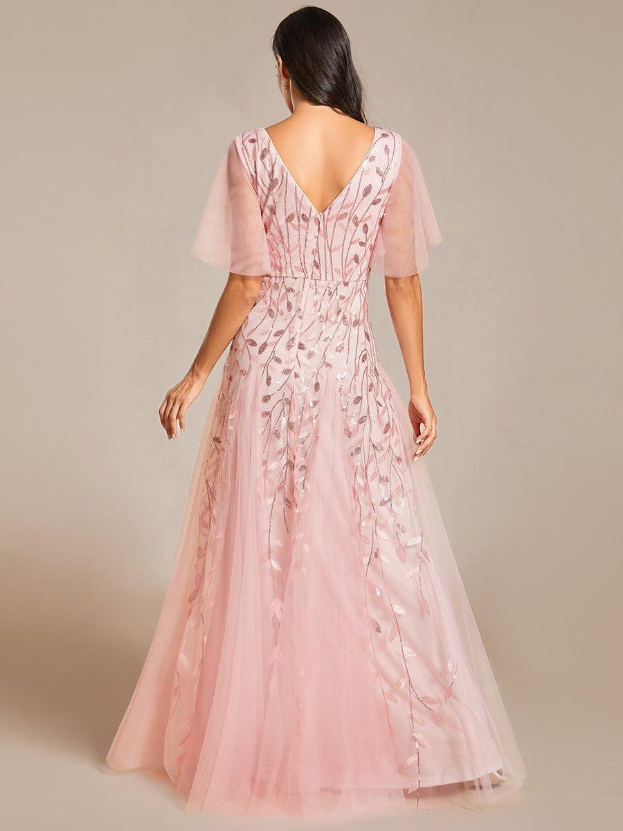 Robe Longue de Soirée Éclatante à Volants et Col en V Romantique