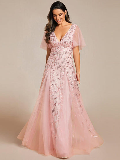 Robe Longue de Soirée Éclatante à Volants et Col en V Romantique