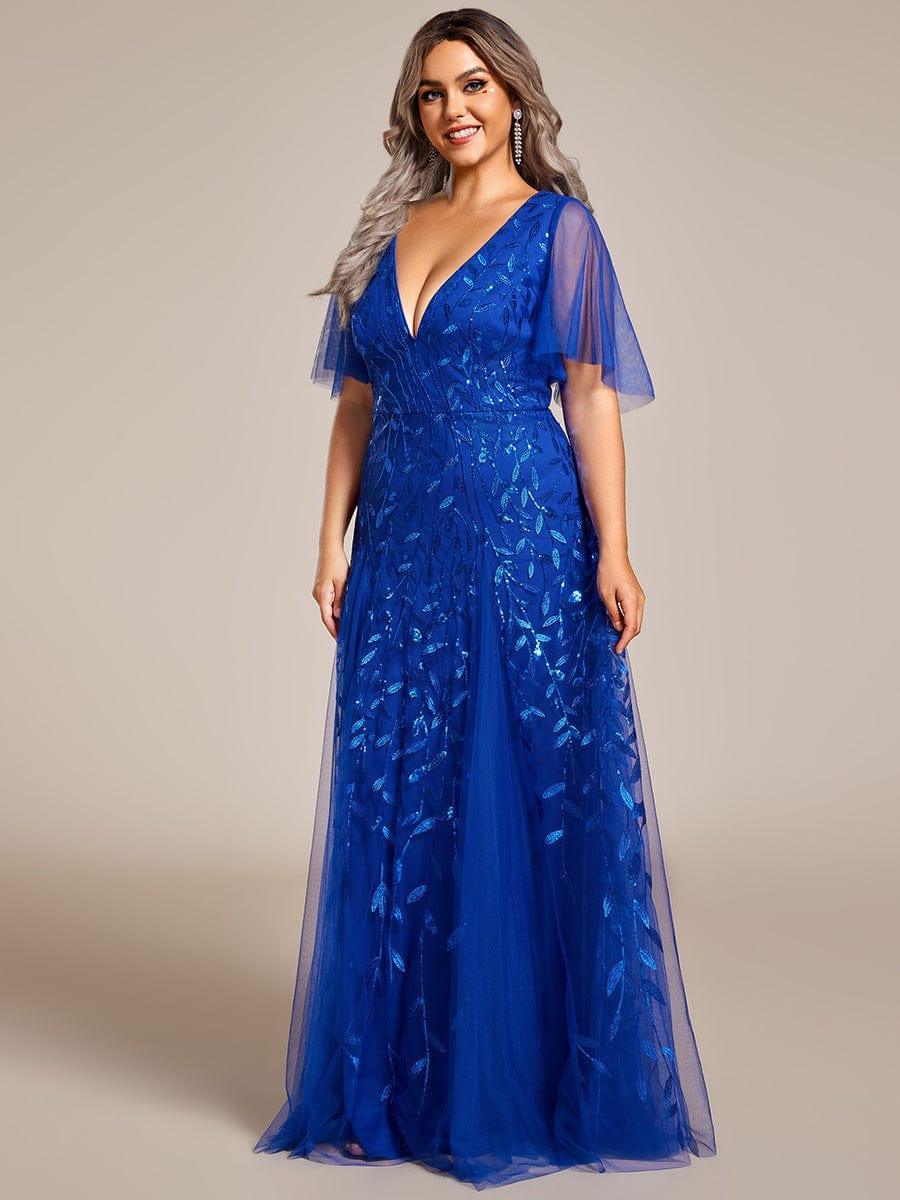 Robe Longue de Soirée Éclatante à Volants et Col en V Romantique