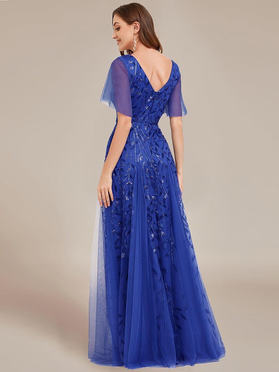 Robe Longue de Soirée Éclatante à Volants et Col en V Romantique