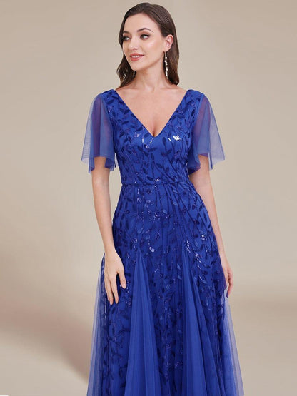 Robe Longue de Soirée Éclatante à Volants et Col en V Romantique