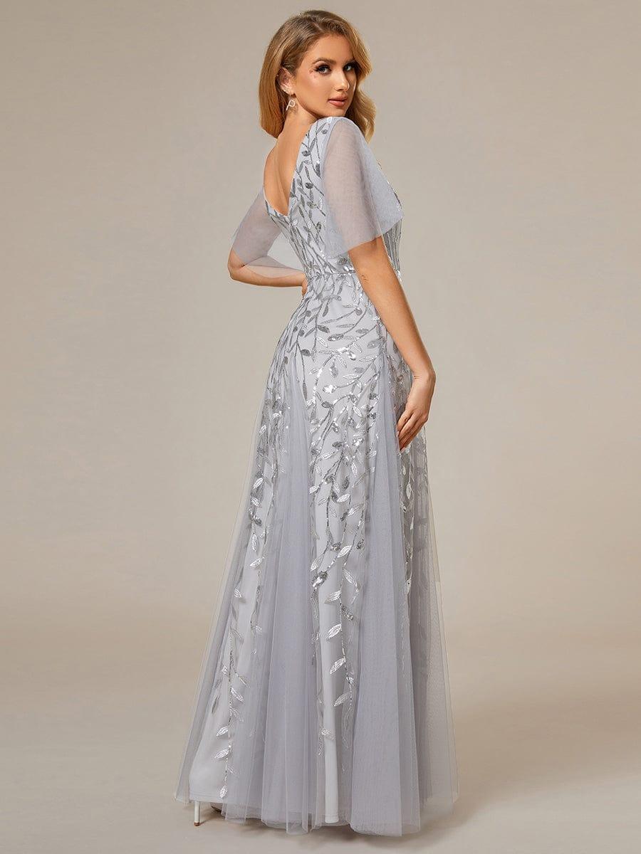 Robe Longue de Soirée Éclatante à Volants et Col en V Romantique