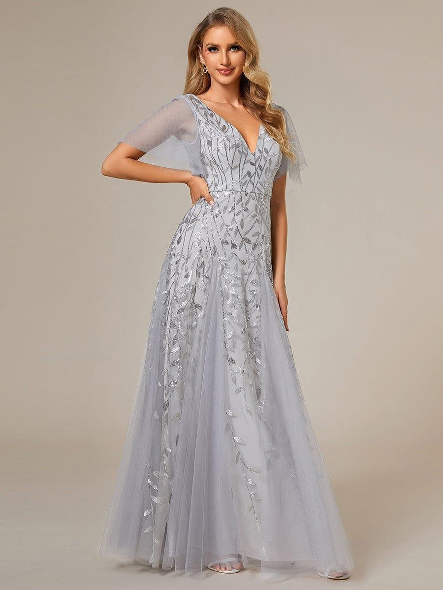 Robe Longue de Soirée Éclatante à Volants et Col en V Romantique