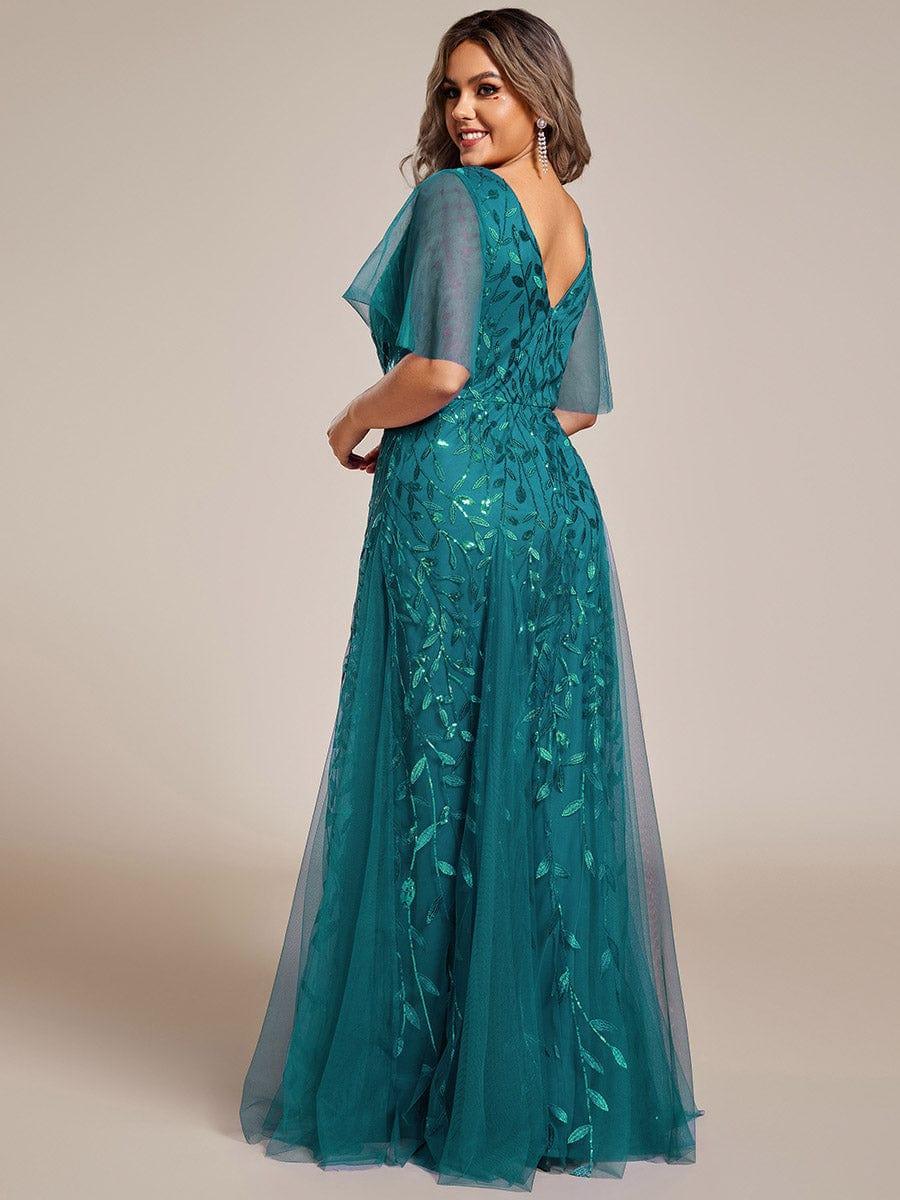 Robe Longue de Soirée Éclatante à Volants et Col en V Romantique
