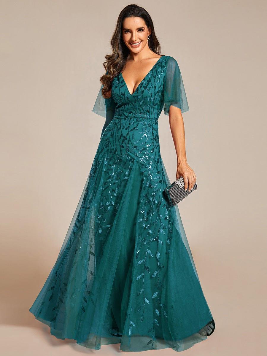 Robe Longue de Soirée Éclatante à Volants et Col en V Romantique