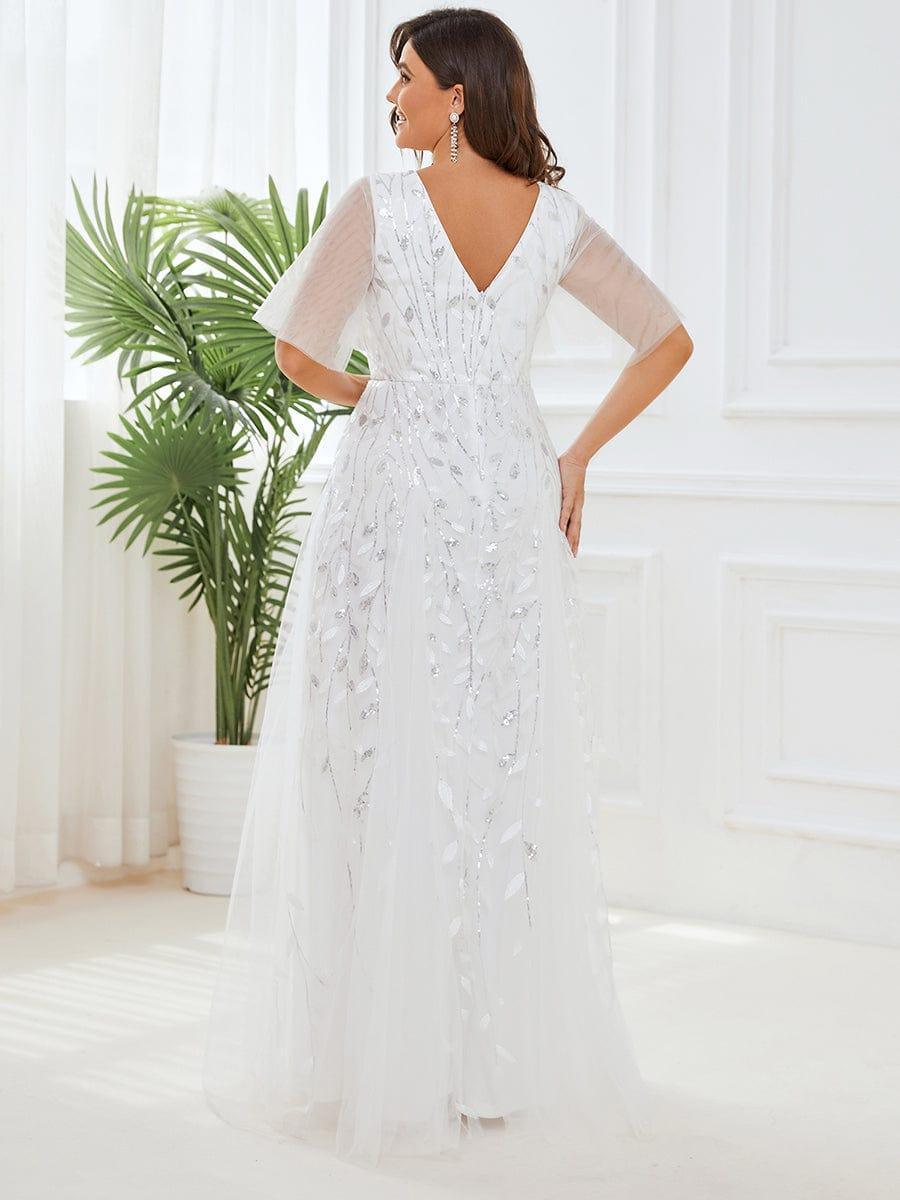 Robe Longue de Soirée Éclatante à Volants et Col en V Romantique