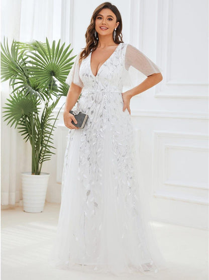 Robe Longue de Soirée Éclatante à Volants et Col en V Romantique