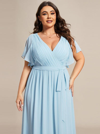 ever LEORA|V-Neck Flutter Sleeve Floor-Length A-Line Chiffon Evening Dress