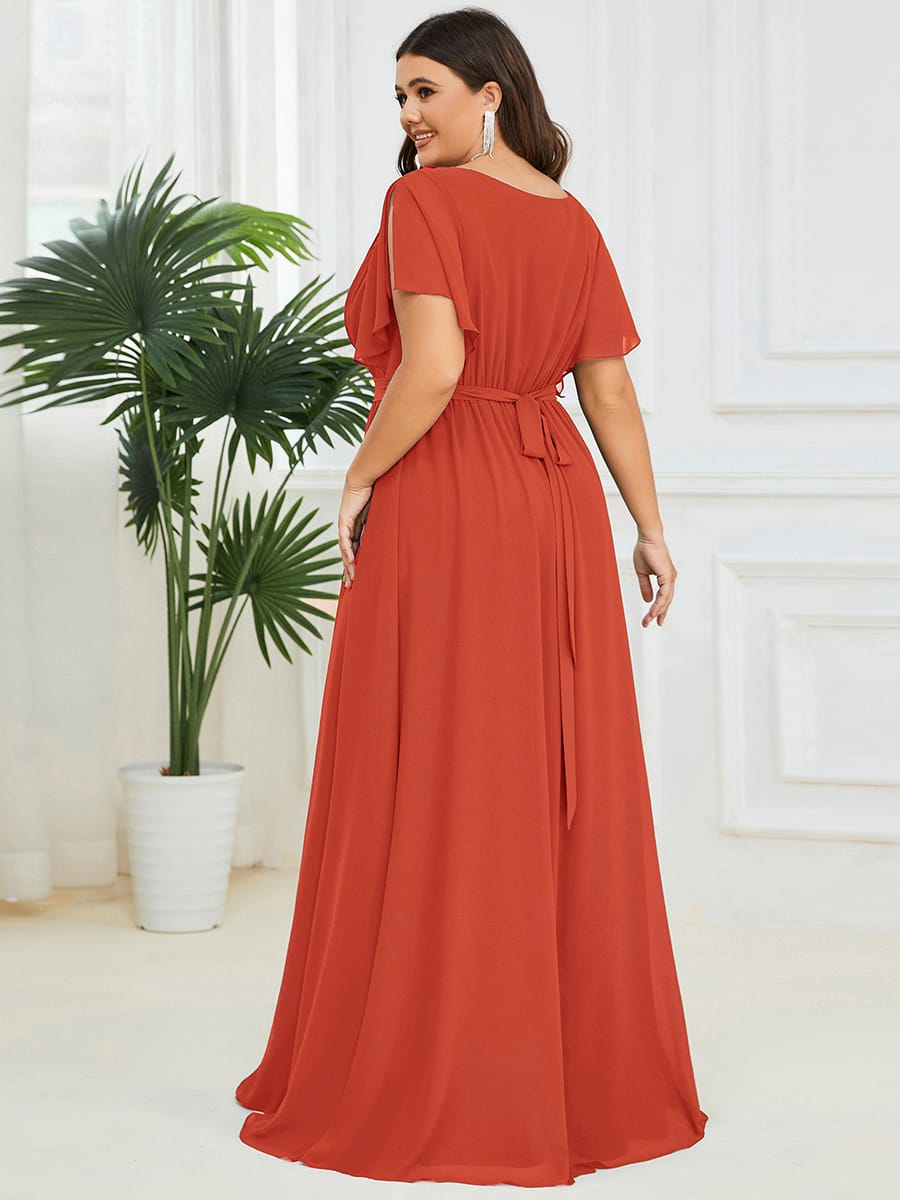ever LEORA|V-Neck Flutter Sleeve Floor-Length A-Line Chiffon Evening Dress