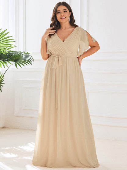 ever LEORA|V-Neck Flutter Sleeve Floor-Length A-Line Chiffon Evening Dress