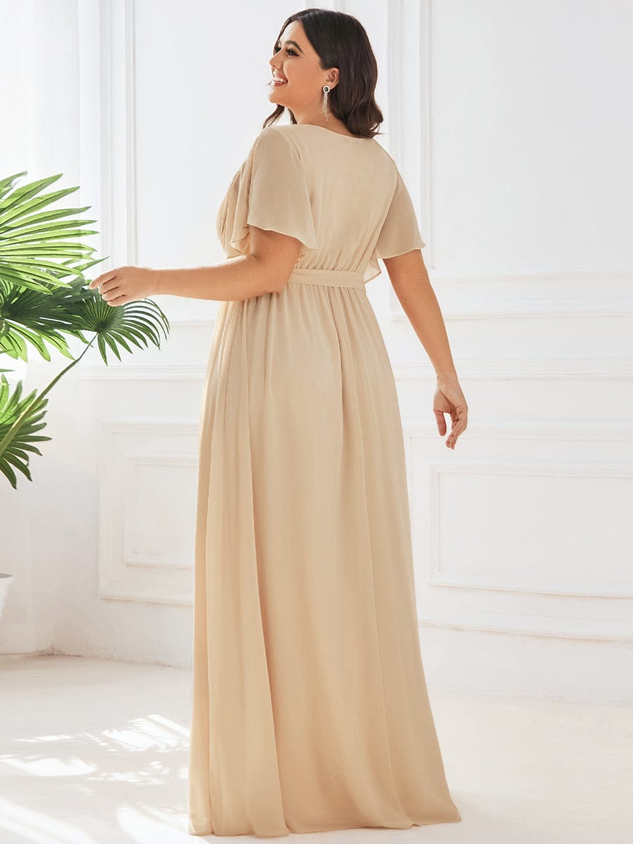 ever LEORA|V-Neck Flutter Sleeve Floor-Length A-Line Chiffon Evening Dress