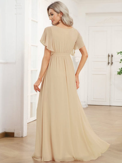 ever LEORA|V-Neck Flutter Sleeve Floor-Length A-Line Chiffon Evening Dress