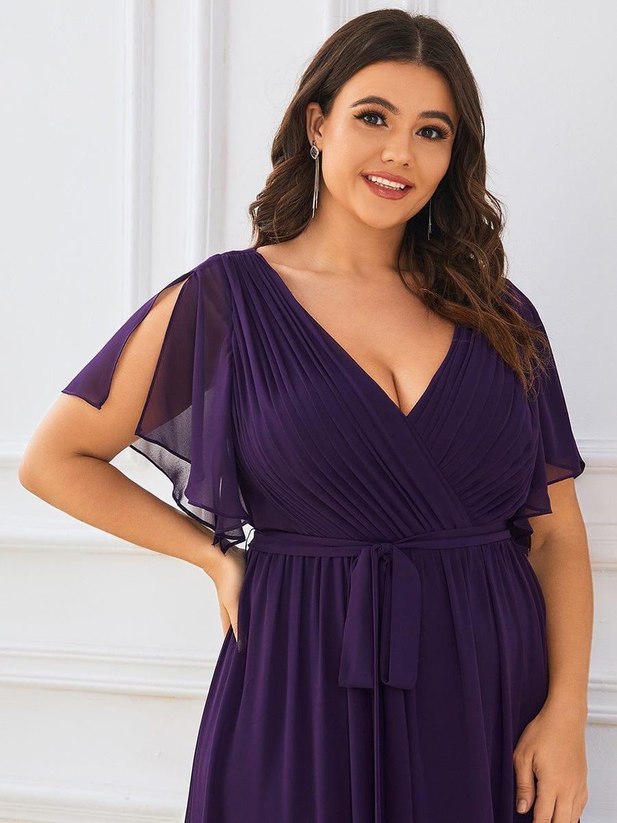 ever LEORA|V-Neck Flutter Sleeve Floor-Length A-Line Chiffon Evening Dress