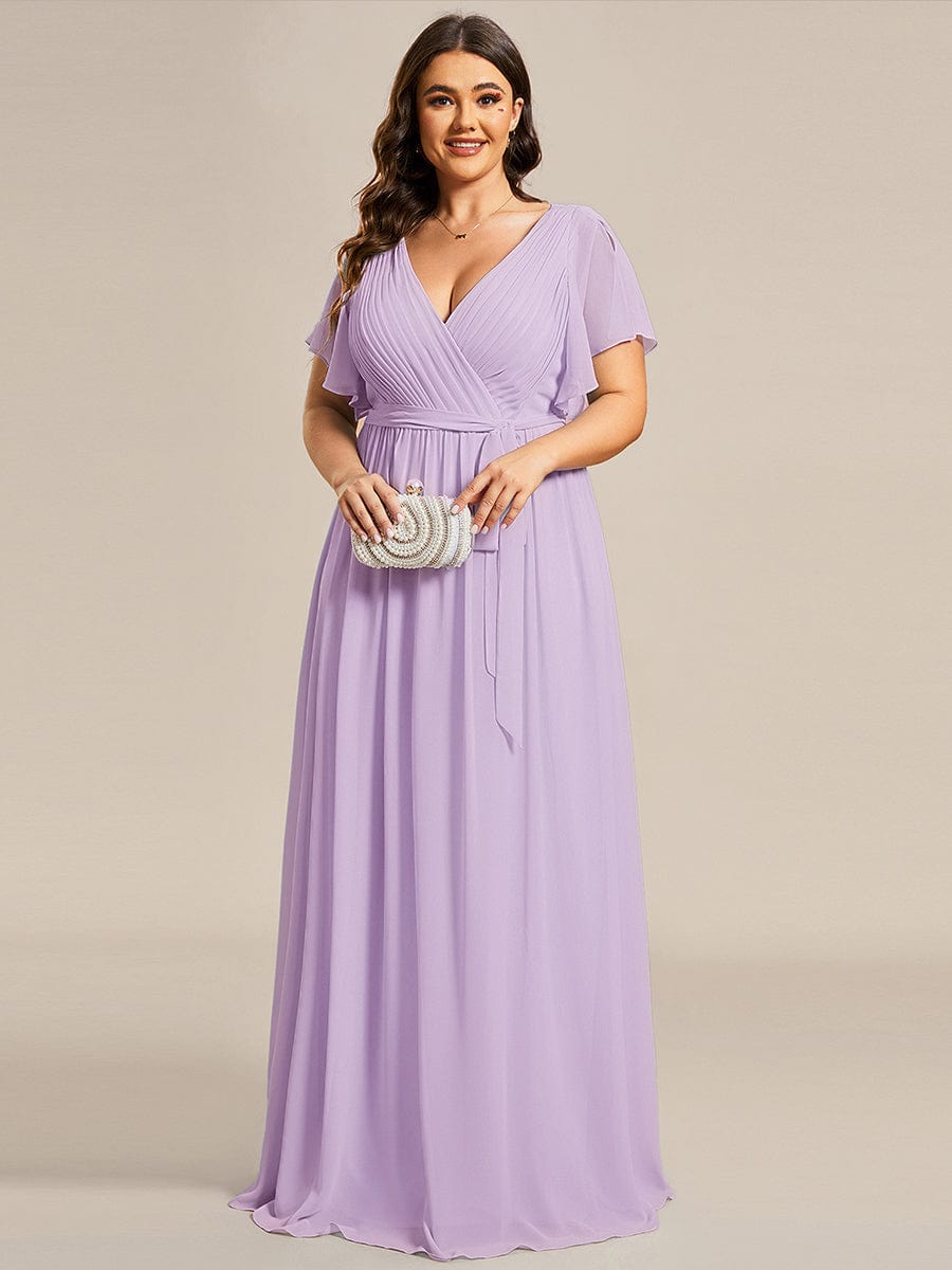 ever LEORA|V-Neck Flutter Sleeve Floor-Length A-Line Chiffon Evening Dress