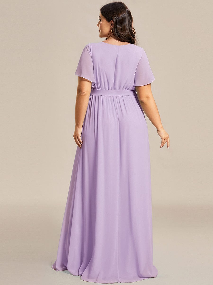 ever LEORA|V-Neck Flutter Sleeve Floor-Length A-Line Chiffon Evening Dress